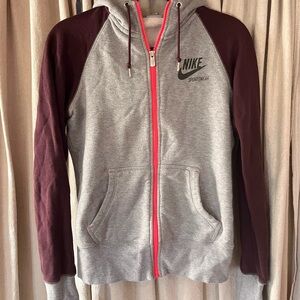 Nike Sportswear Full Zip Hoodie- Size M-Gray/Burgundy with Neon Zipper